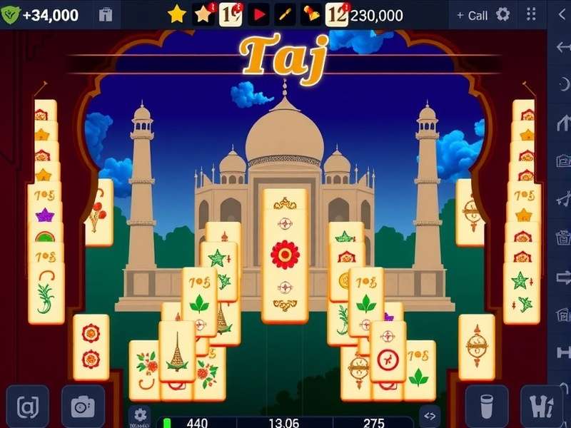 Taj Mahal Mahjong Star game screenshot showing Indian-themed tiles